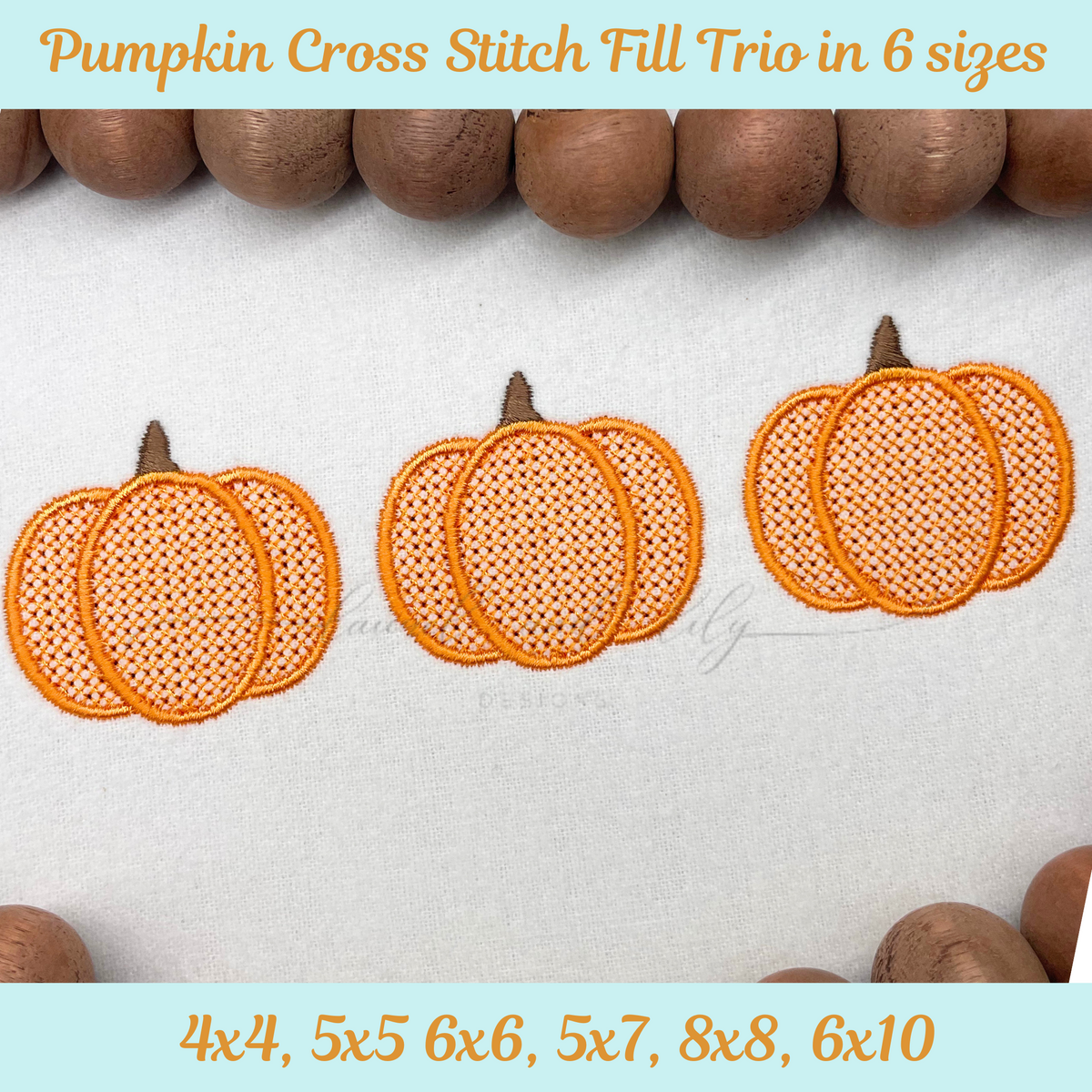 Pumpkin Trio Cross Stitch Fill Embroidery Design, Machine Embroidery (Digital Download)