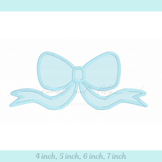 Light blue bow design on a white background with size options displayed.