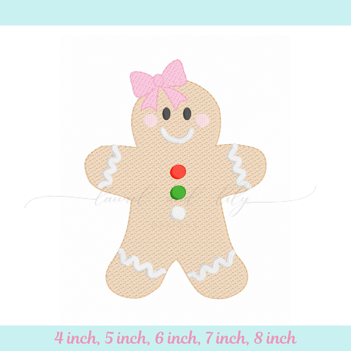 Gingerbread girl with a pink bow on a white background
