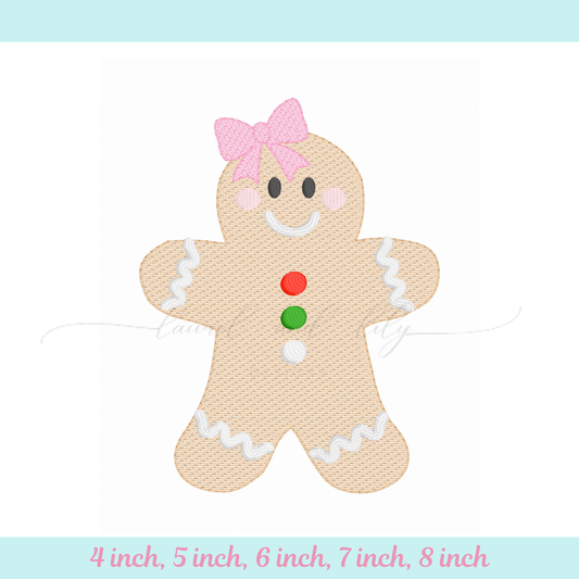 Gingerbread girl with a pink bow on a white background