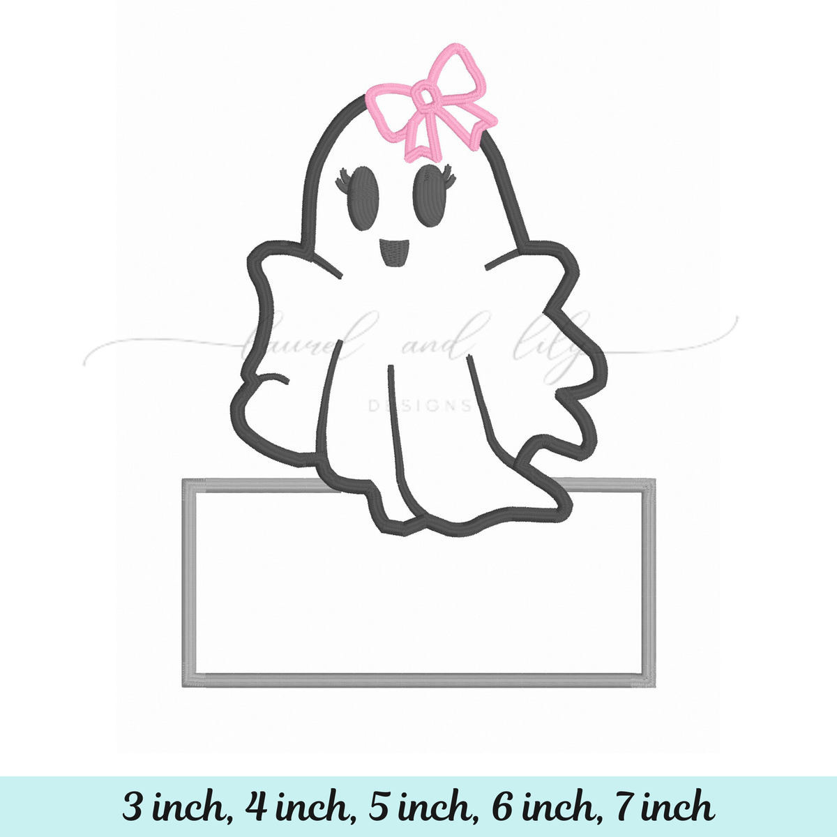 Ghost with a pink bow on a white background