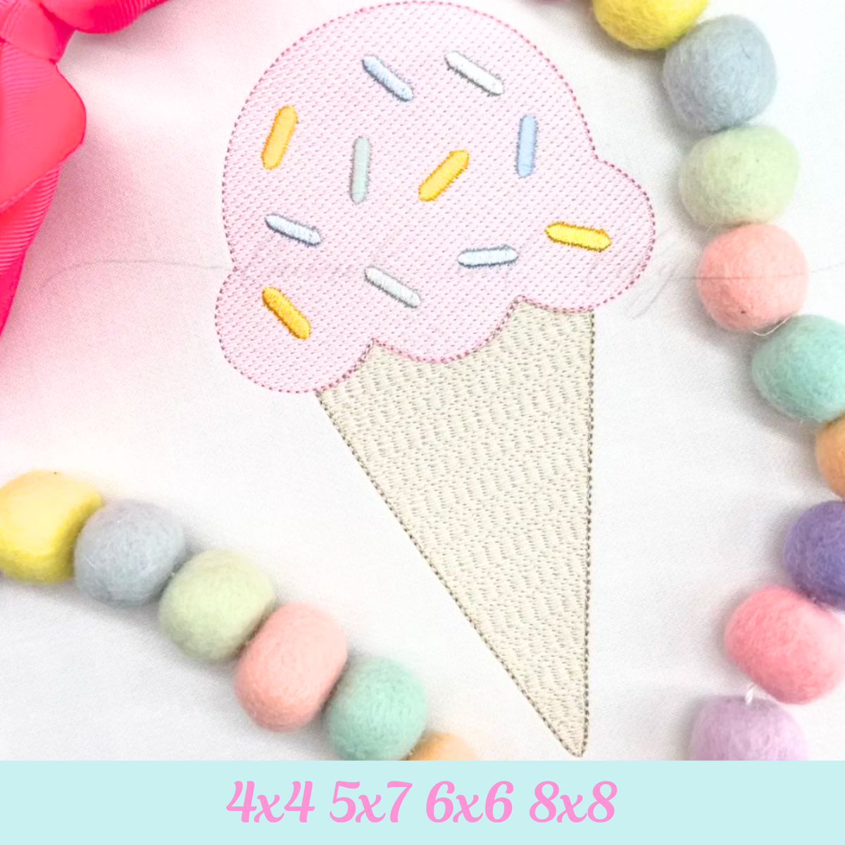 Ice Cream Cone Sketch Embroidery, Machine Embroidery Design, Summer Embroidery