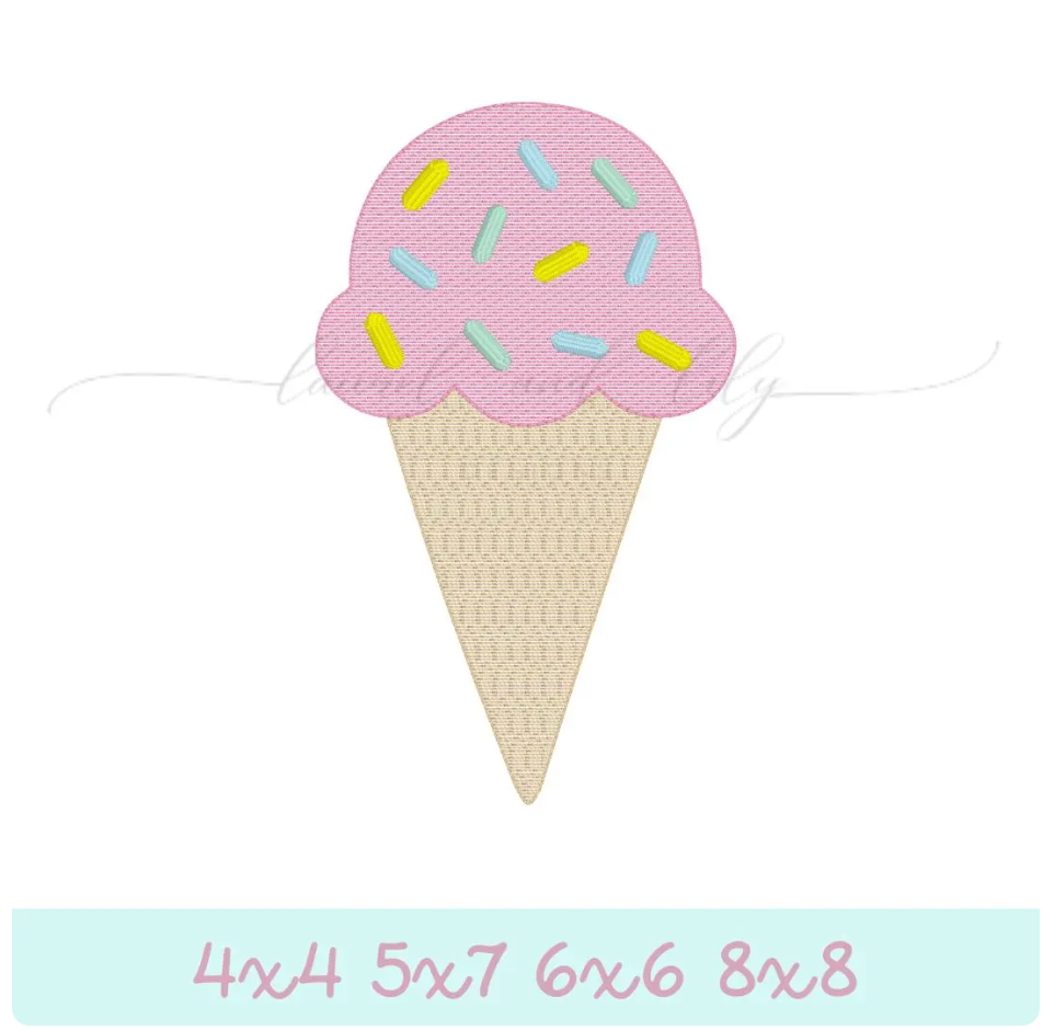 Ice Cream Cone Sketch Embroidery, Machine Embroidery Design, Summer Embroidery