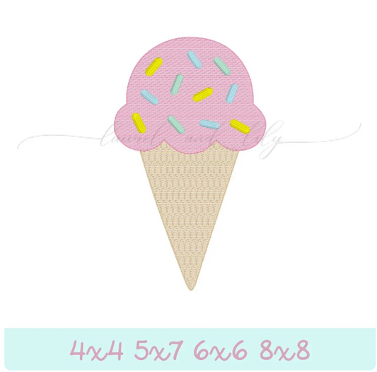 Ice Cream Cone Sketch Embroidery, Machine Embroidery Design, Summer Embroidery