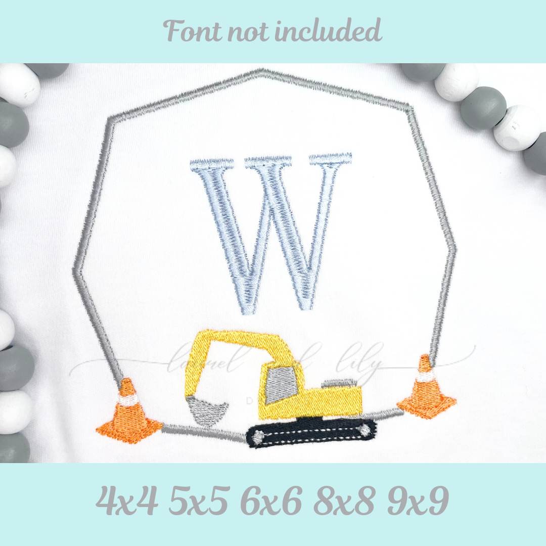 Construction Excavator Monogram Embroidery Frame