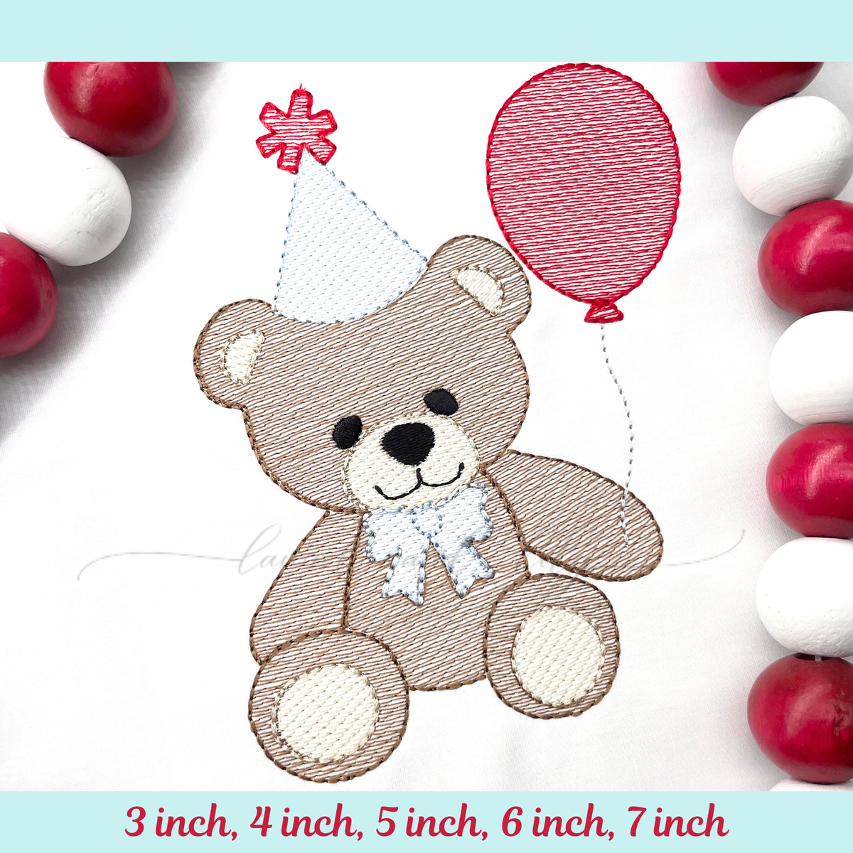 Birthday Bear Sketch Embroidery Design, Machine Embroidery Design (Digital Download)
