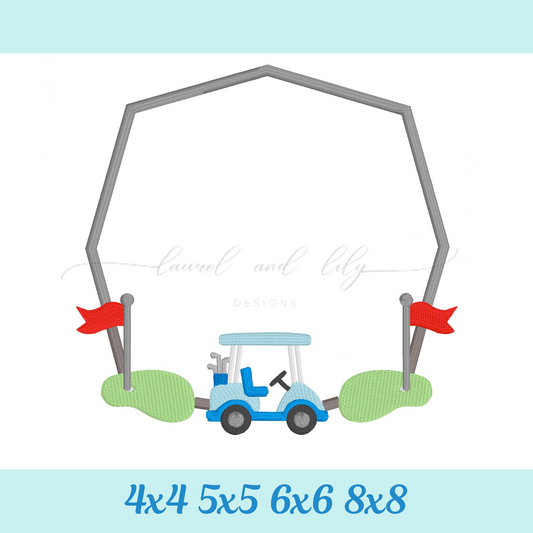 Golf Cart Embroidery Frame, Machine Embroidery Design, Golf Tee Embroidery, Boy Monogram Frame