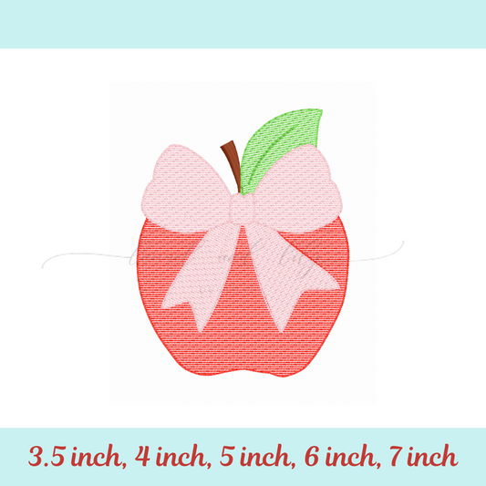 Apple with Bow Embroidery Design, Sketch Stitch Embroidery