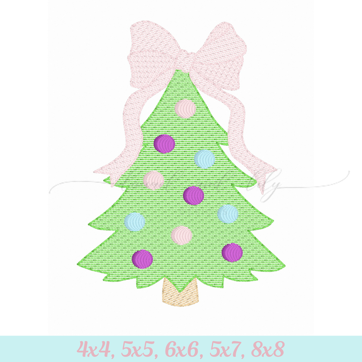 Christmas Tree with Bow Sketch Stitch Machine Embroidery Design (Digital Download)