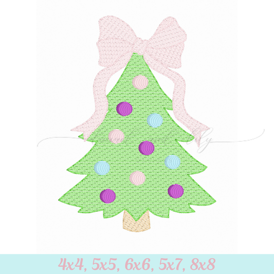 Christmas Tree with Bow Sketch Stitch Machine Embroidery Design (Digital Download)