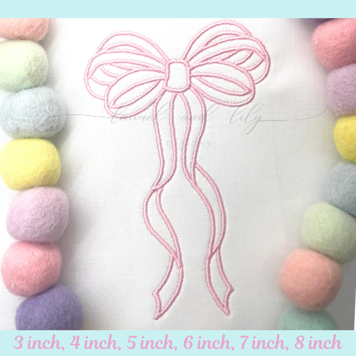 Long Tail Bow Satin Stitch Embroidery Design, Machine Embroidery Design, Not Applique (Digital Download)