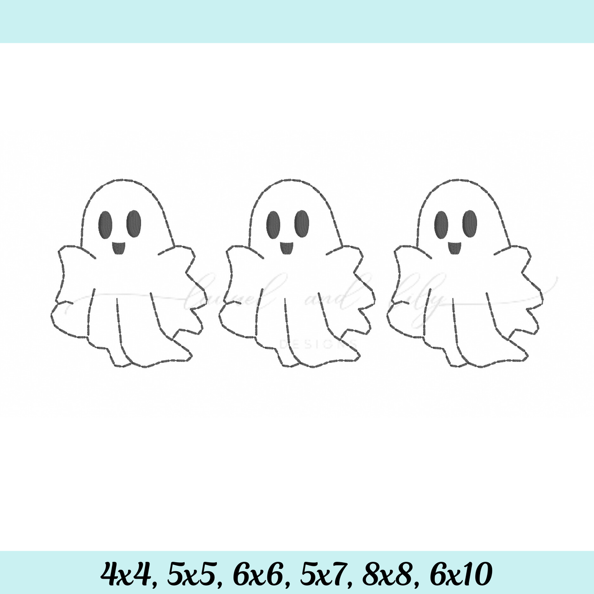 Ghost Sashiko Stitch Trio, Machine Embroidery Design, Halloween Embroidery, 6 sizes (Digital Download)