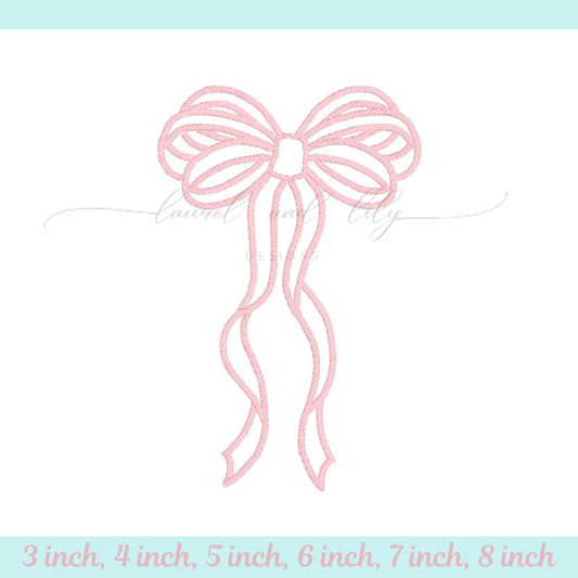 Long Tail Bow Satin Stitch Embroidery Design, Machine Embroidery Design, Not Applique (Digital Download)