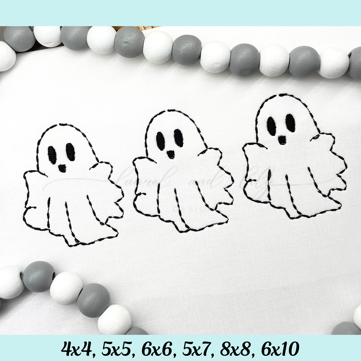 Ghost Sashiko Stitch Trio, Machine Embroidery Design, Halloween Embroidery, 6 sizes (Digital Download)