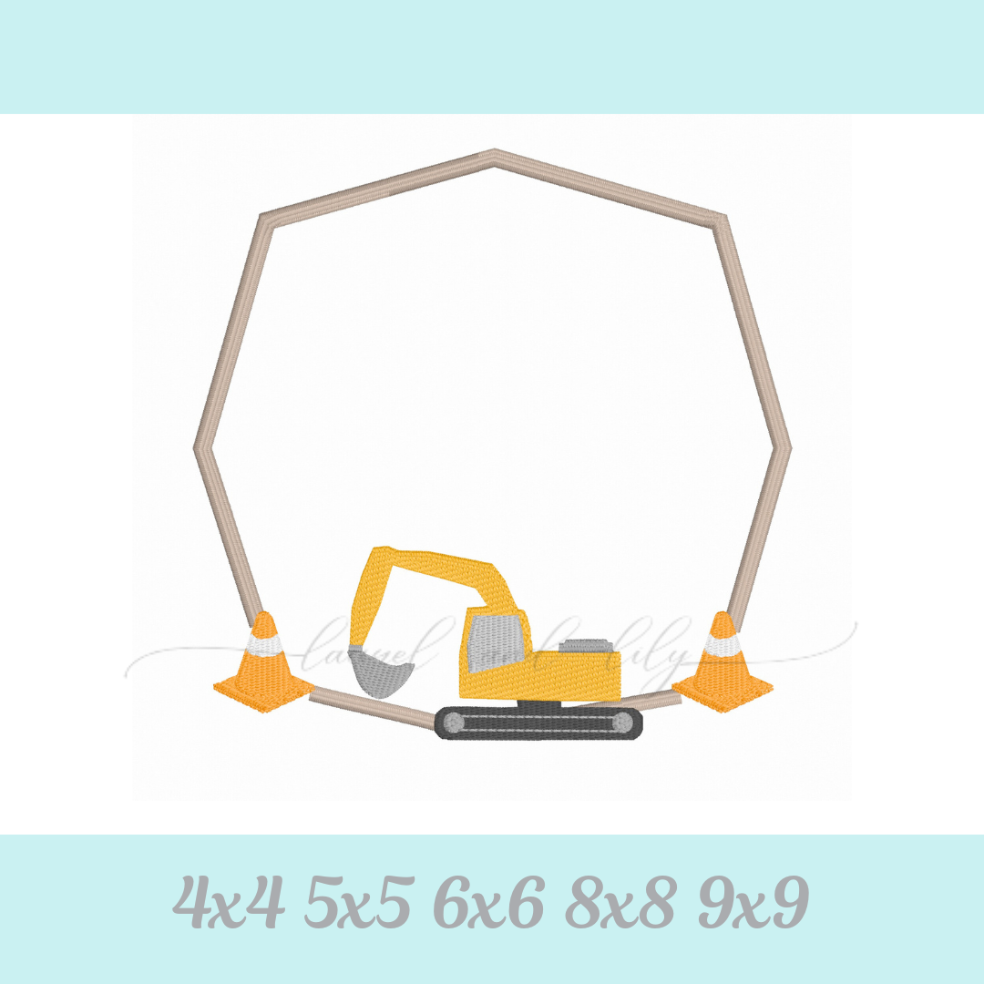 Construction Excavator Monogram Embroidery Frame