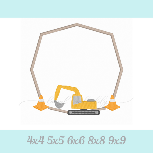 Construction Excavator Monogram Embroidery Frame
