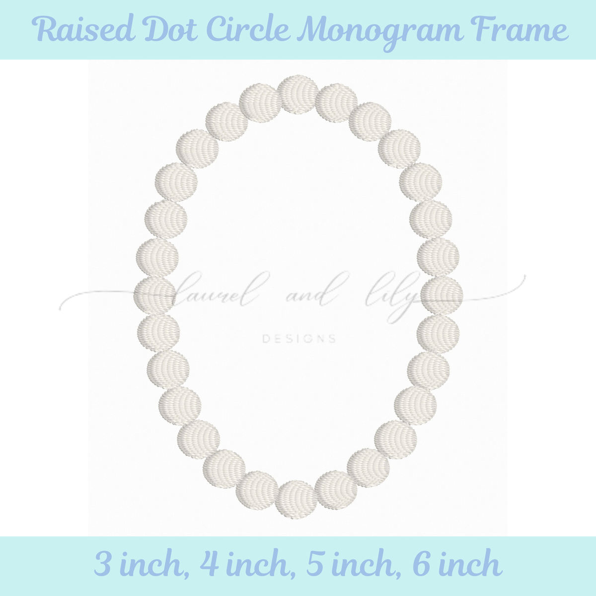 Raised Dot Circle Monogram Frame, Machine Embroidery Design, Initial Frame in 4 sizes (Digital Download)