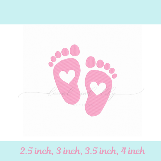 Baby Feet with Hearts Embroidery Design, Machine Embroidery Design, Fill Stitch, Baby Embroidery (Digital Download)