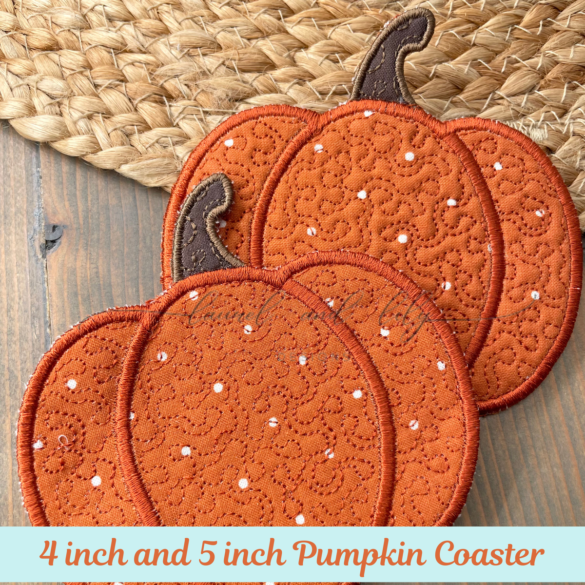 Quilted Pumpkin Coaster Embroidery, Machine Embroidery Design, In the Hoop (Digital Download)
