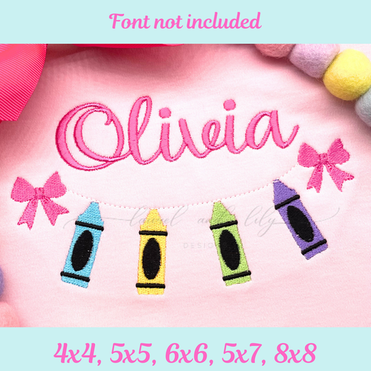Bows and Crayons Bunting Embroidery Design - Machine Embroidery Design (Digital Download)