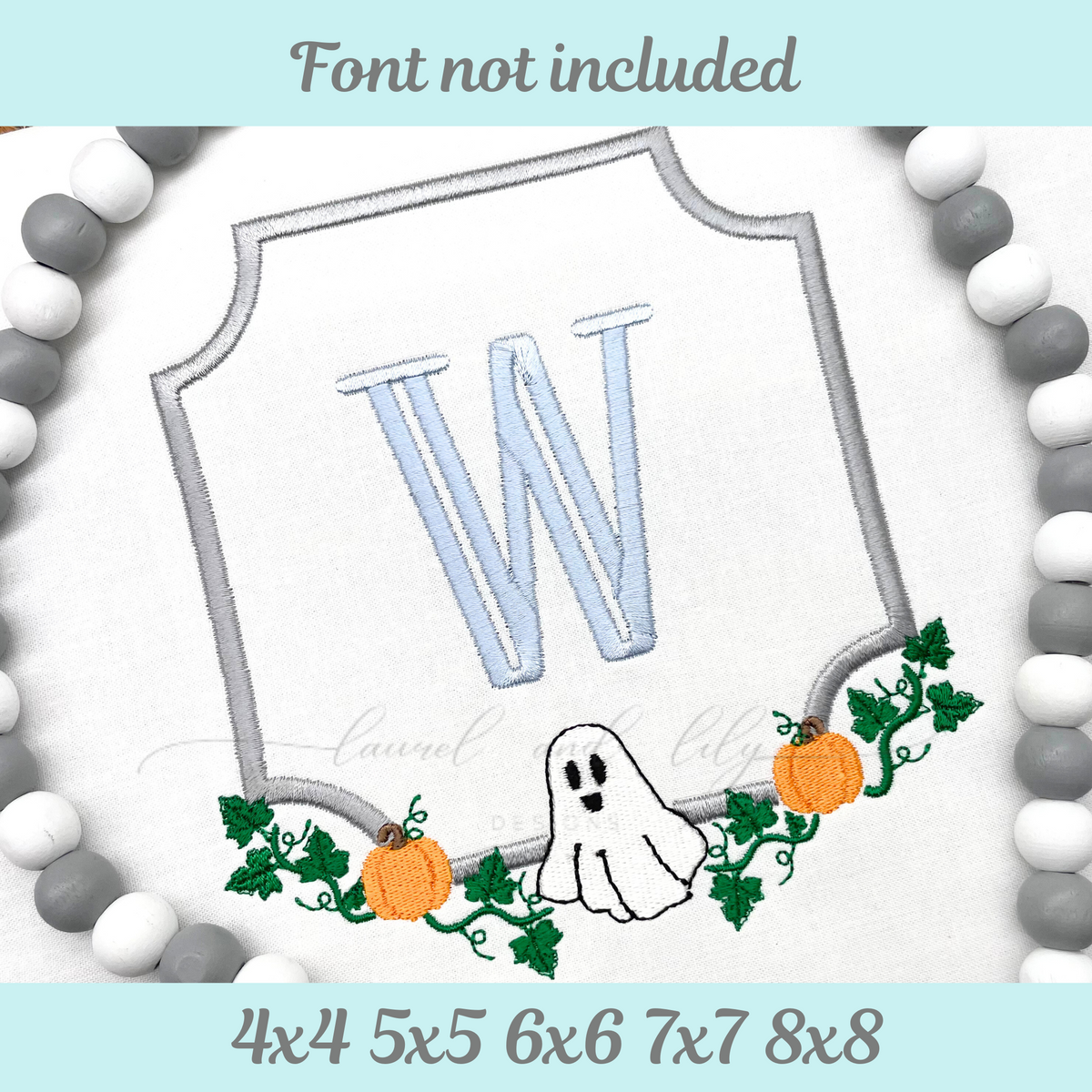Halloween Embroidery Frame, Ghost and Pumpkins Monogram Frame (Digital Download)