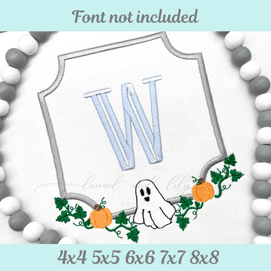 Halloween Embroidery Frame, Ghost and Pumpkins Monogram Frame (Digital Download)