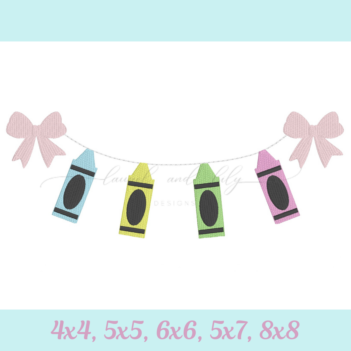 Bows and Crayons Bunting Embroidery Design - Machine Embroidery Design (Digital Download)