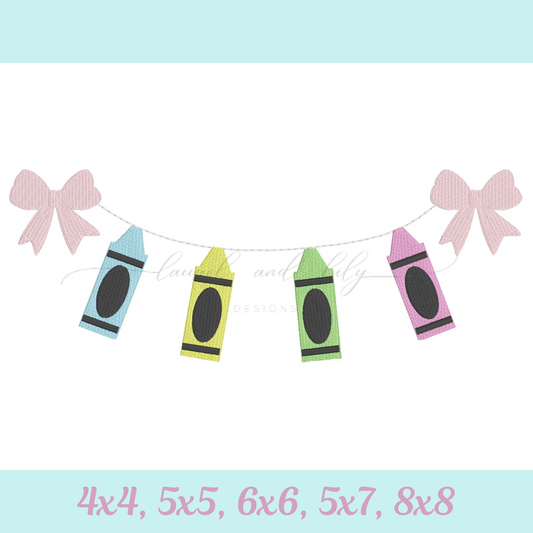 Bows and Crayons Bunting Embroidery Design - Machine Embroidery Design (Digital Download)