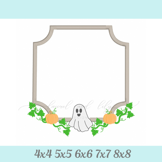 Halloween Embroidery Frame, Ghost and Pumpkins Monogram Frame (Digital Download)