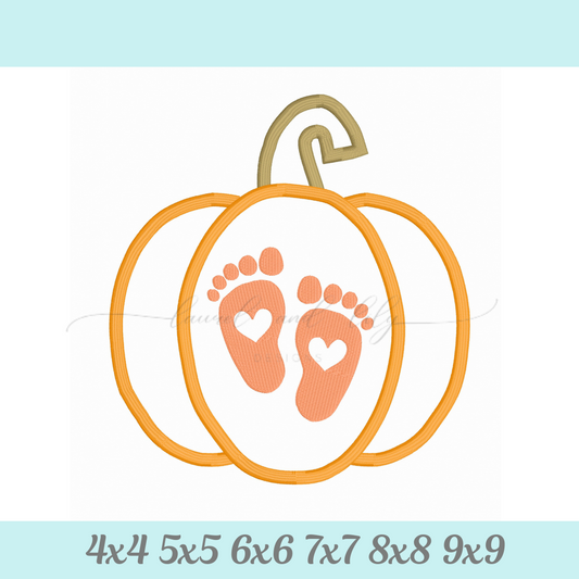 Pumpkin with Baby Feet Embroidery Design, Machine Embroidery (Digital Download)
