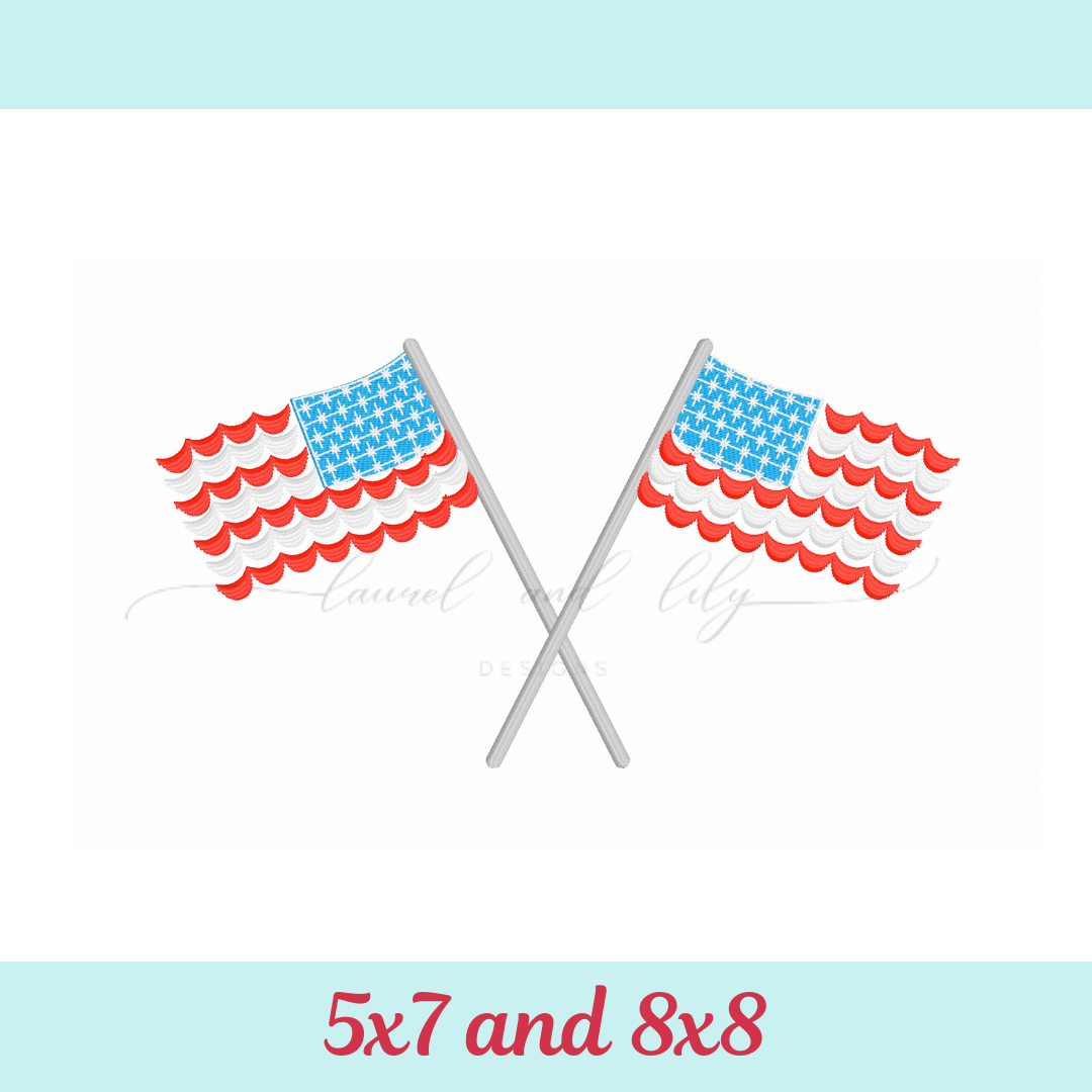 American Flags Embroidery, Machine Embroidery Design, American Flag Design, Flag Satin Stitch, Fourth of July Embroidery, Independence Day, Crossed Flags