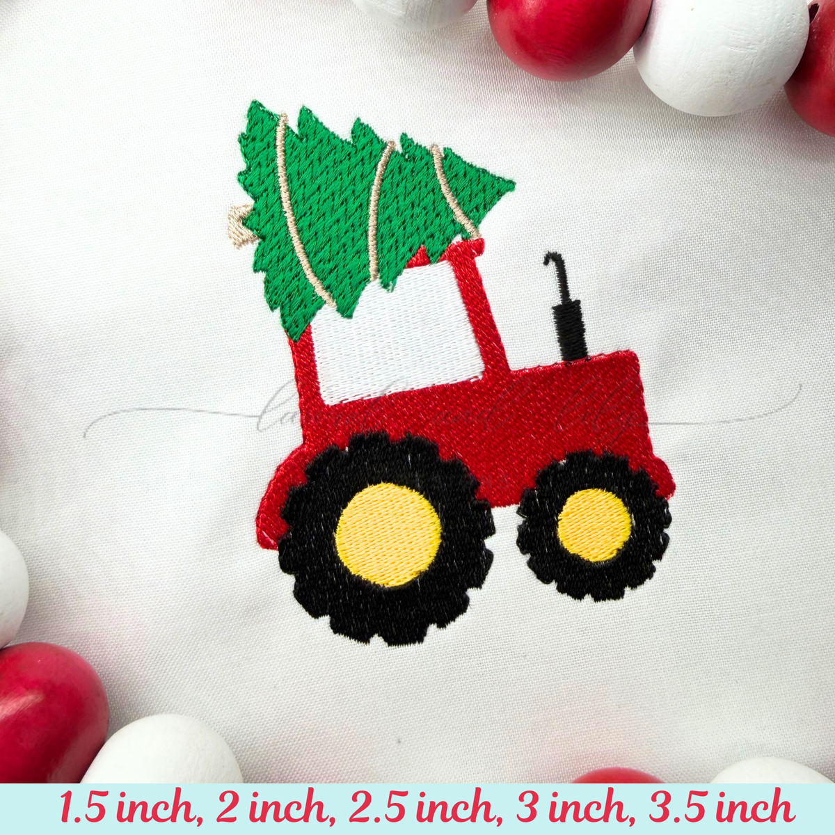 Mini Christmas Tree Tractor Machine Embroidery Design, Fill Stitch Tractor in 5 sizes (Digital Download)