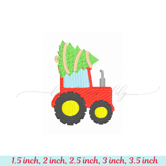 Mini Christmas Tree Tractor Machine Embroidery Design, Fill Stitch Tractor in 5 sizes (Digital Download)