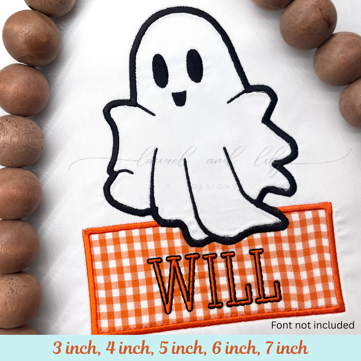 Ghost Applique with Nameplate, Machine Embroidery Design, Satin Stitch Ghost Applique, Halloween Embroidery (Digital Download)