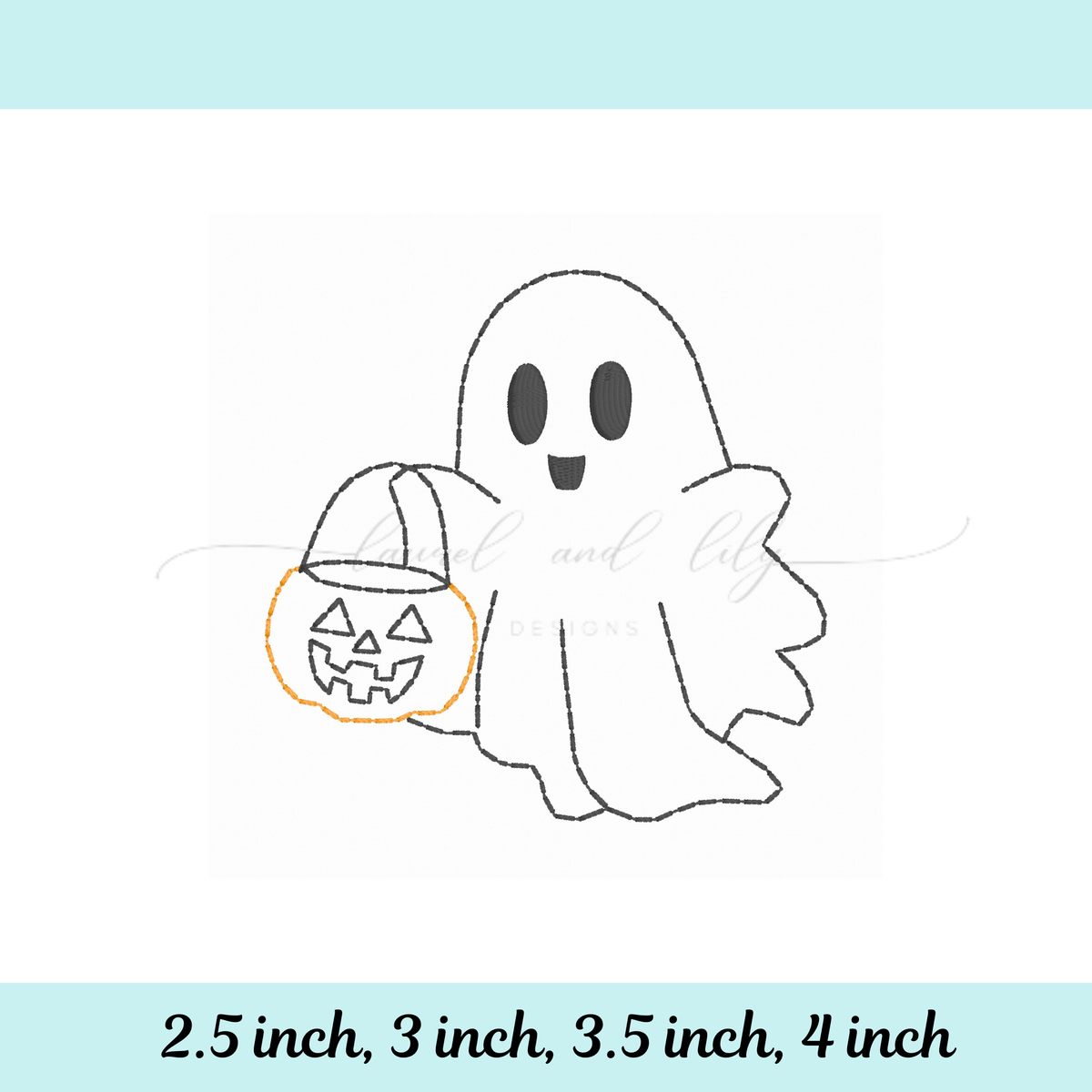 Trick or Treat Ghost Embroidery Design, Machine Embroidery Design, Sashiko Stitch, Pumpkin Ghost, Halloween Embroidery (Digital Download)