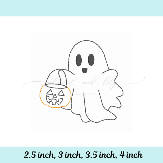 Trick or Treat Ghost Embroidery Design, Machine Embroidery Design, Sashiko Stitch, Pumpkin Ghost, Halloween Embroidery (Digital Download)