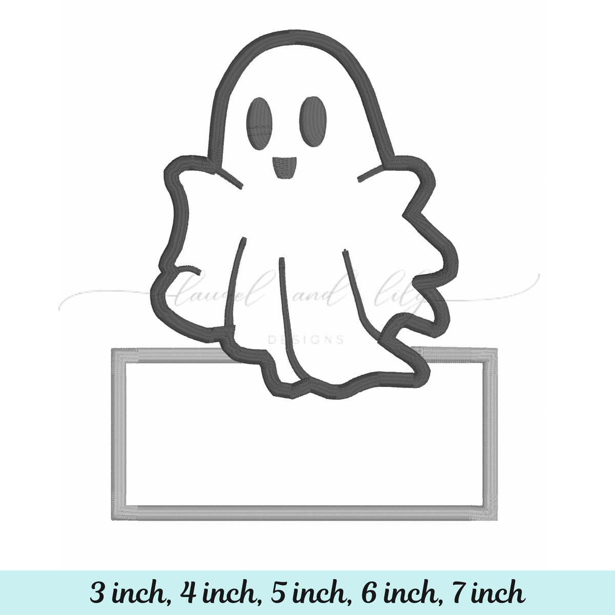 Ghost Applique with Nameplate, Machine Embroidery Design, Satin Stitch Ghost Applique, Halloween Embroidery (Digital Download)