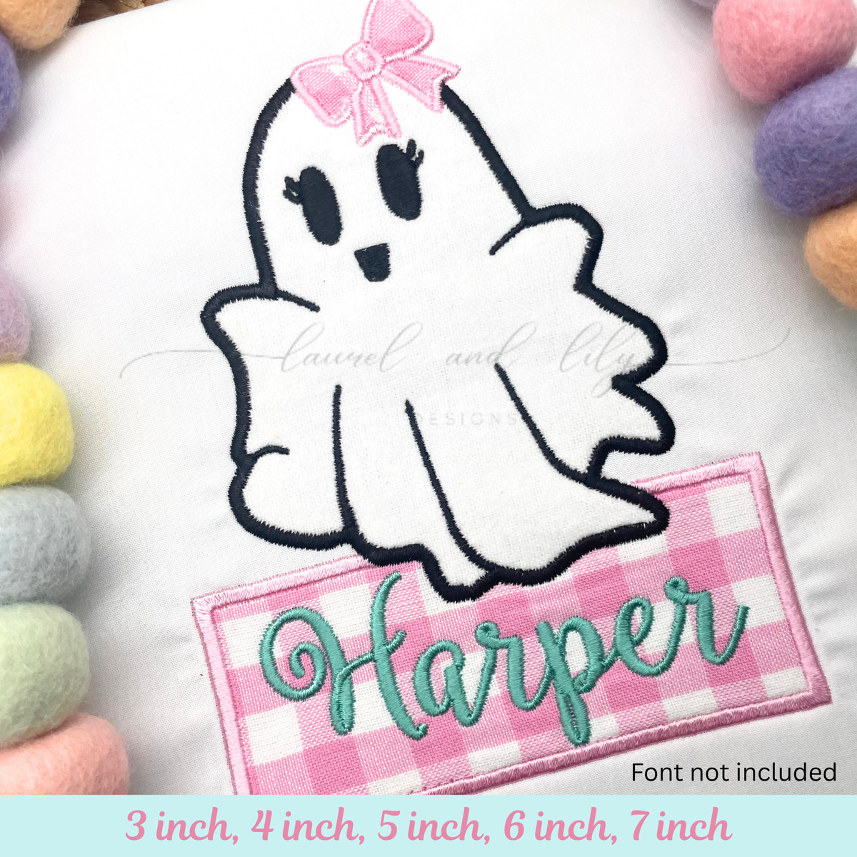 Girl Ghost Applique with Nameplate, Machine Embroidery Design (Digital Download)