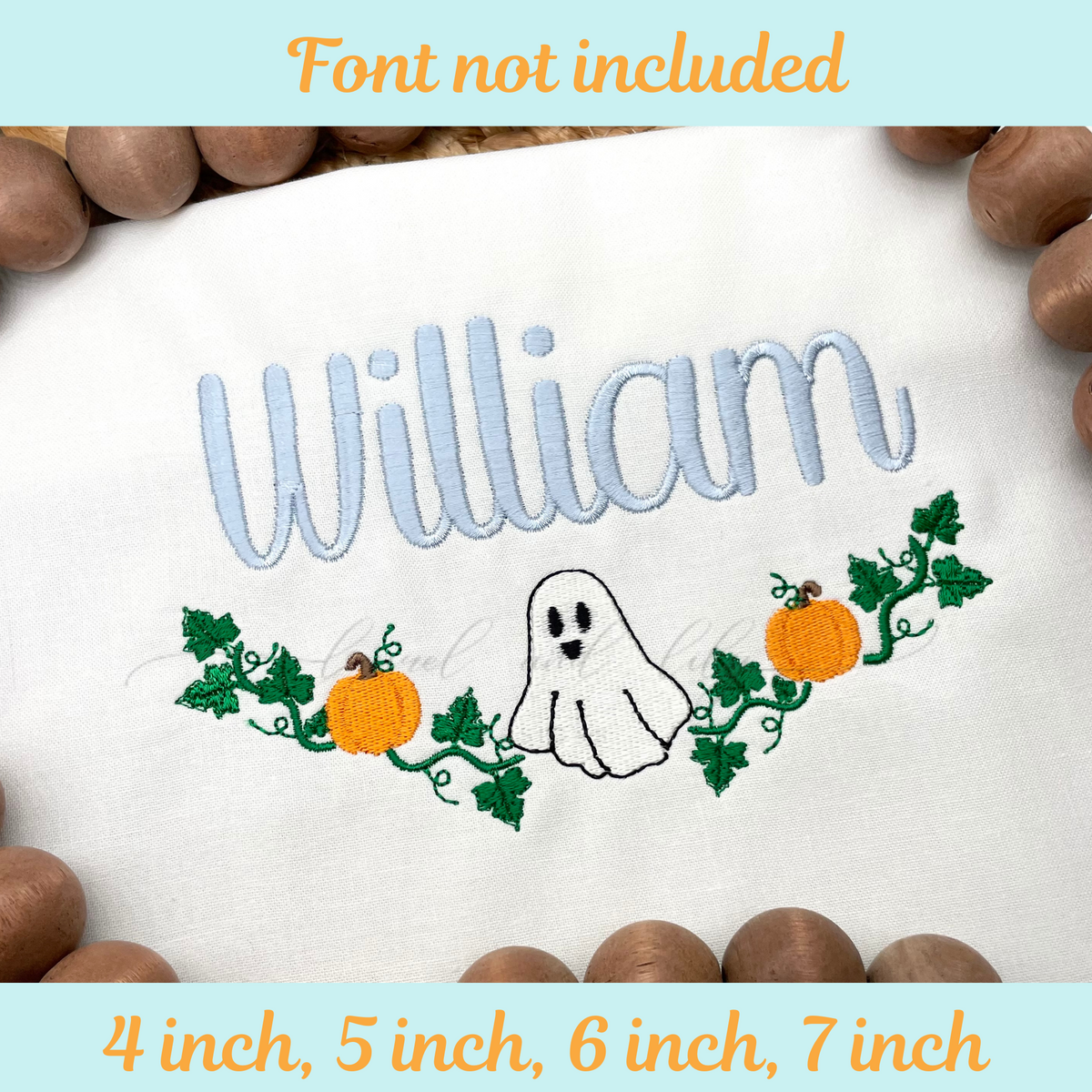 Ghost with Pumpkins Vine Frame Machine Embroidery Design (Digital Download)