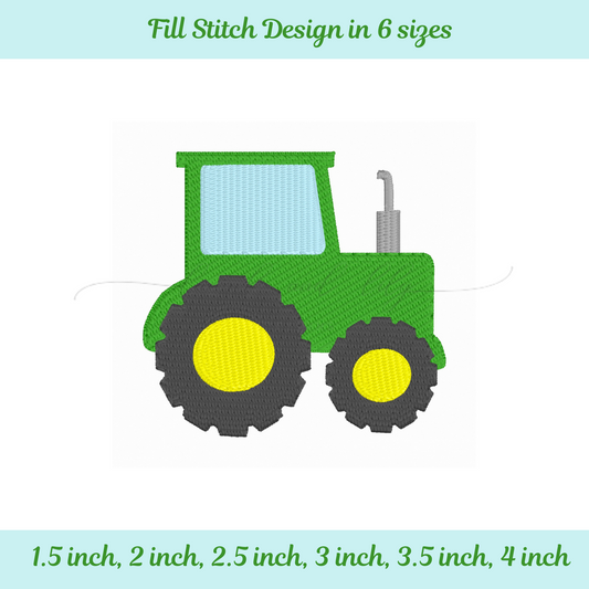 Mini Tractor Machine Embroidery Design, Fill Stitch Tractor in 6 sizes (Digital Download)