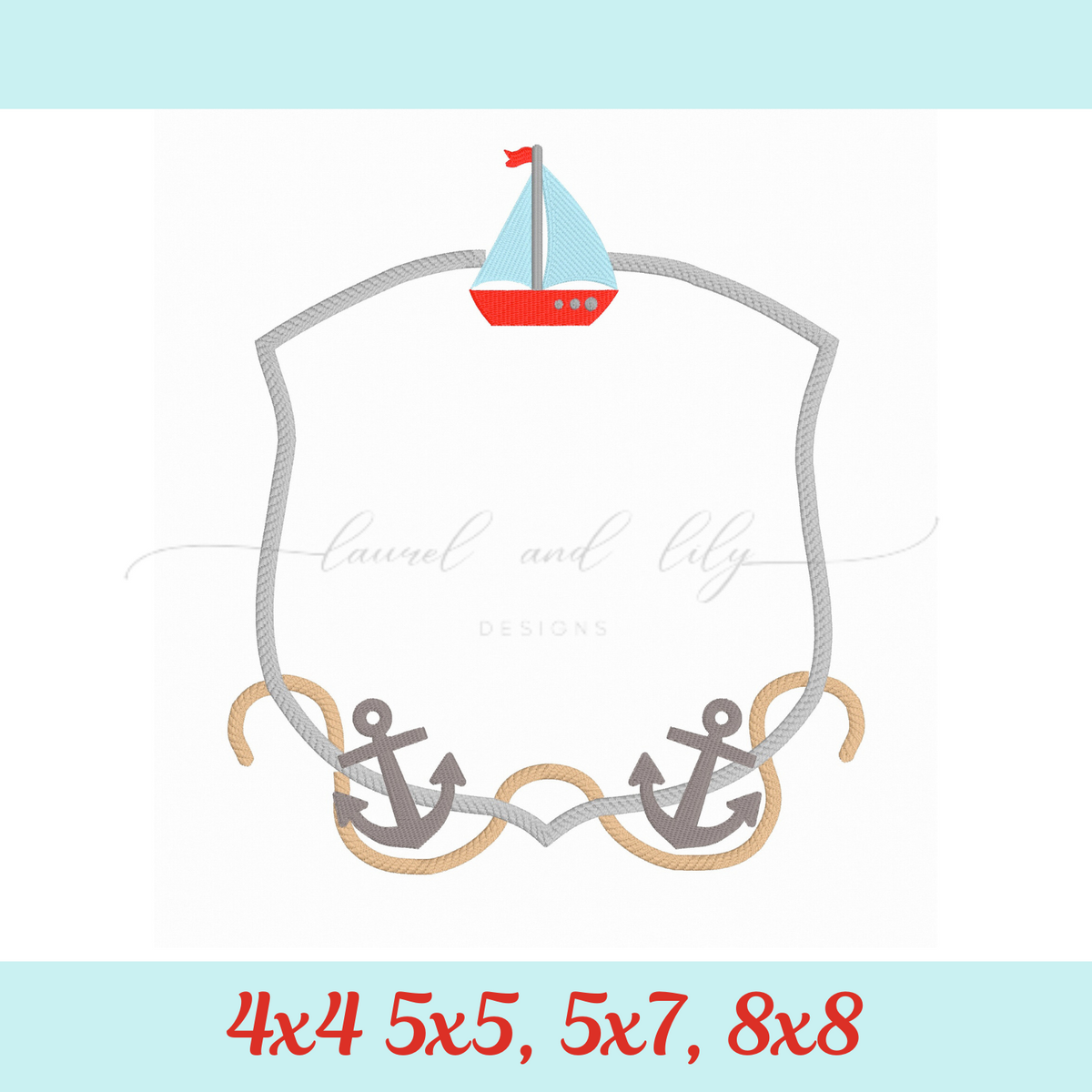 Nautical Monogram Frame, Sailboat and Anchors Embroidery Frame, Machine Embroidery Design