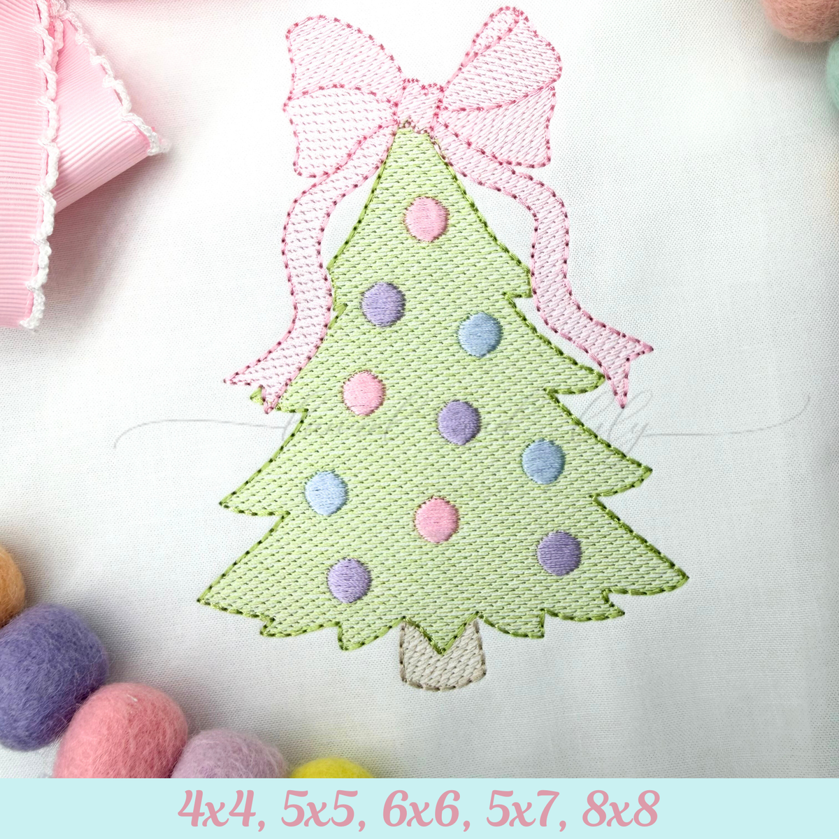 Christmas Tree with Bow Sketch Stitch Machine Embroidery Design (Digital Download)
