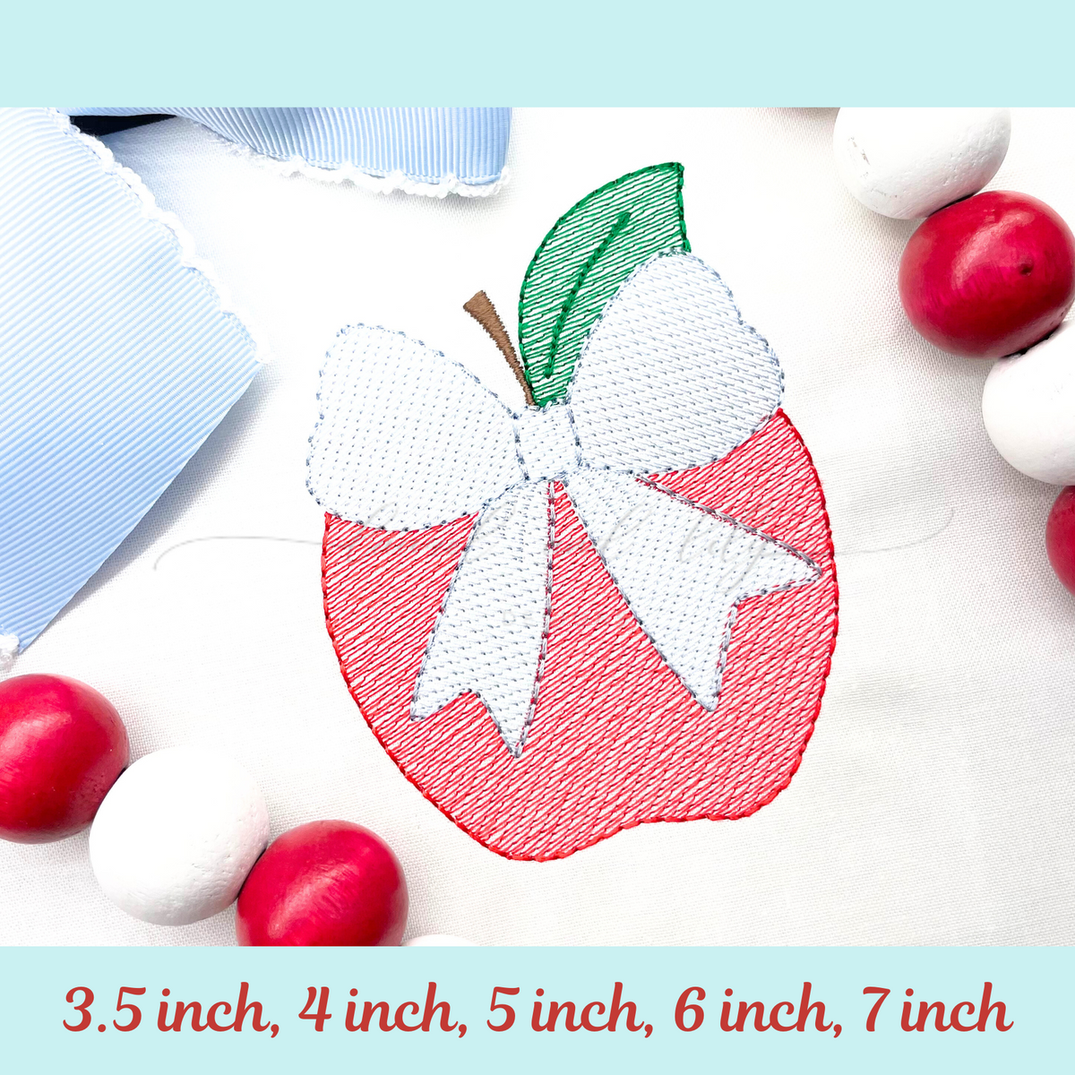 Apple with Bow Embroidery Design, Sketch Stitch Embroidery