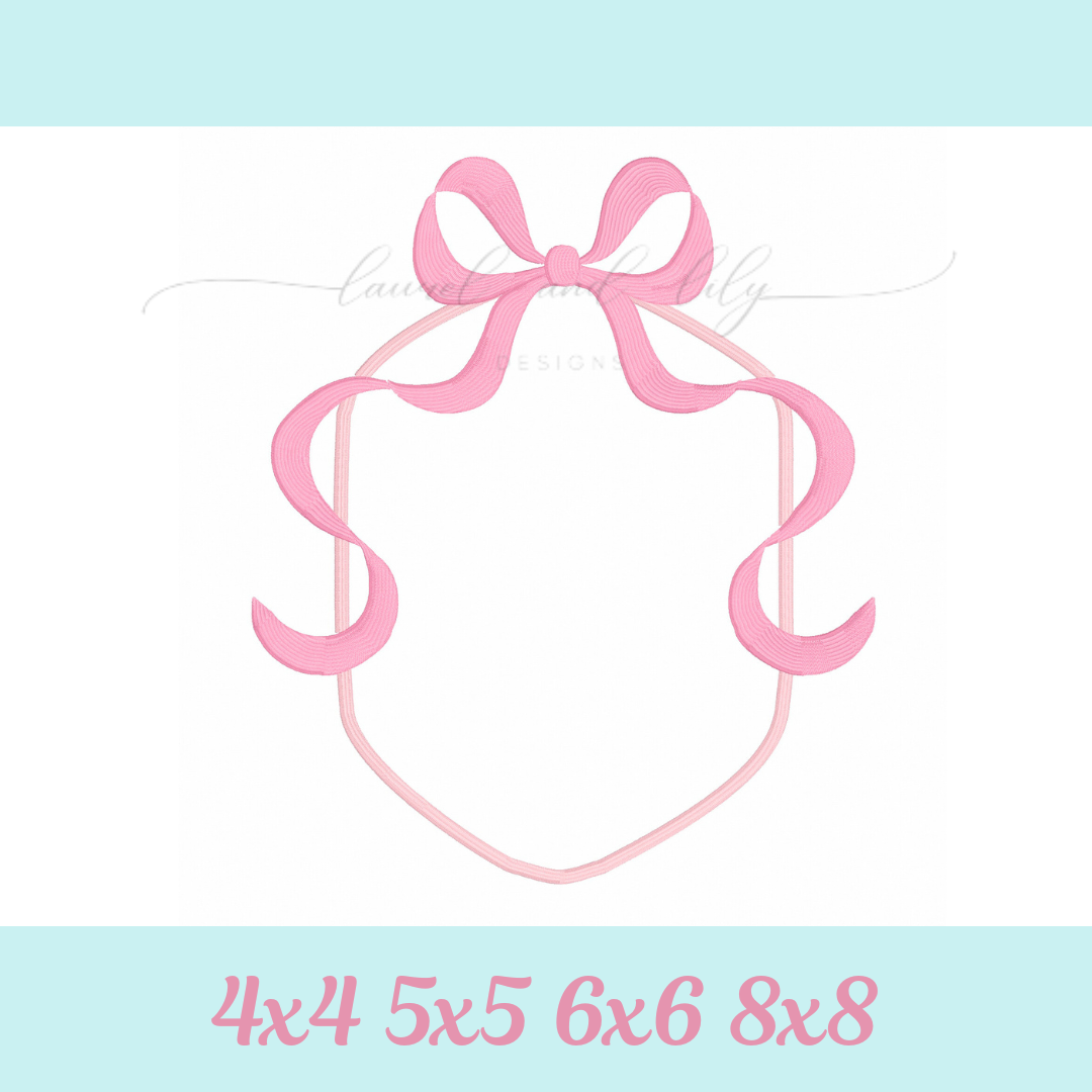Olivia Bow Monogram Frame, Machine Embroidery Design, Girl Embroidery