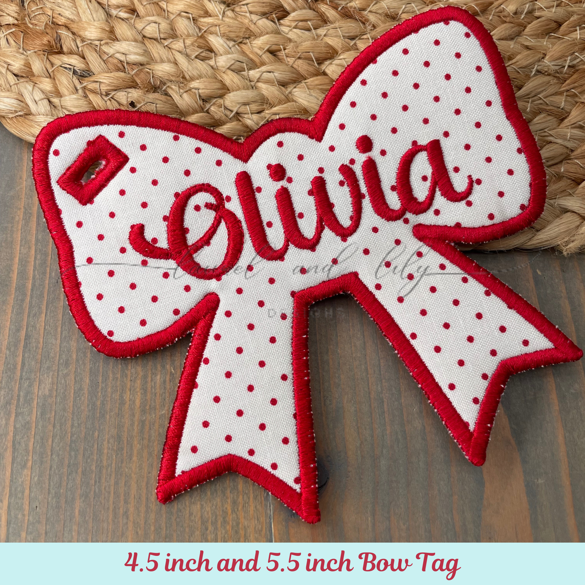 Bow Bag Tag, In the Hoop Embroidery, Machine Embroidery Design, ITH Design (Digital Download)