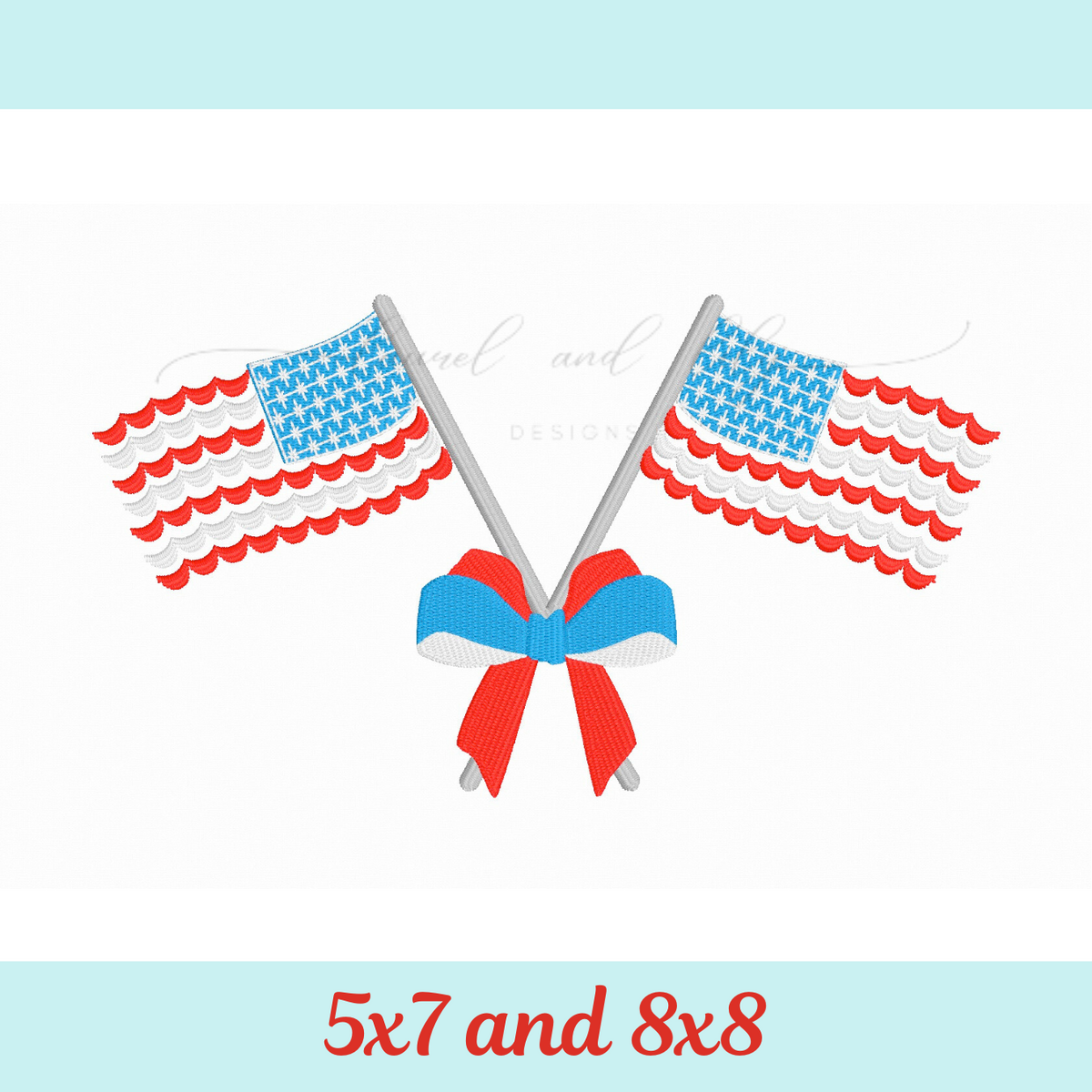 American Flags with Bow, Hoop Size 5x7 and 8x8