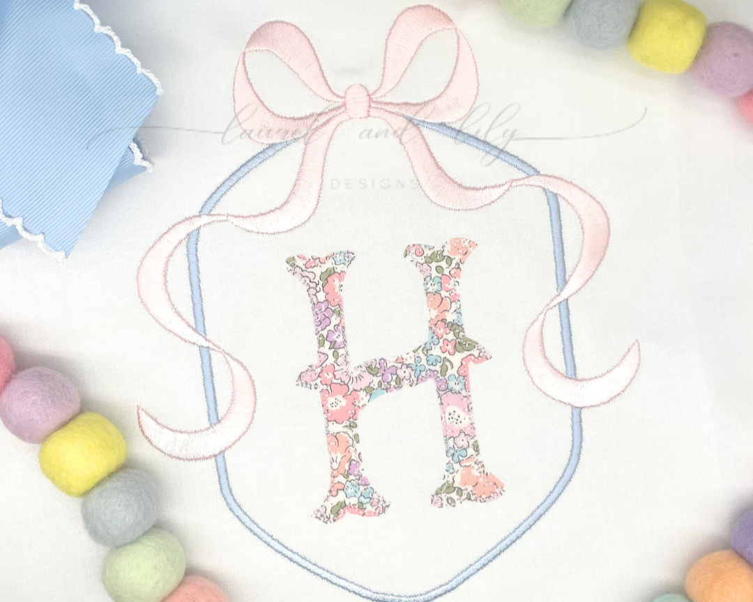 Olivia Bow Monogram Frame, Machine Embroidery Design, Girl Embroidery