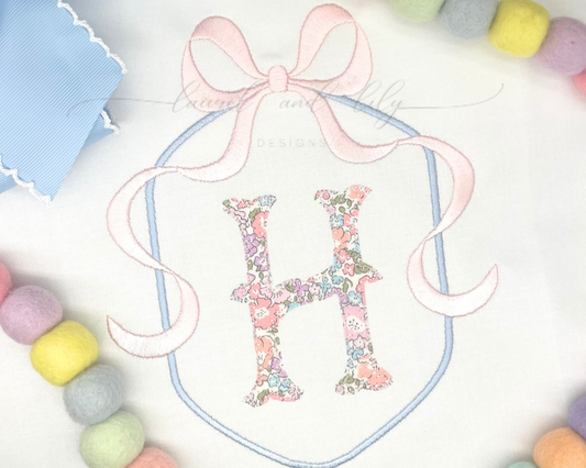 Olivia Bow Monogram Frame, Machine Embroidery Design, Girl Embroidery