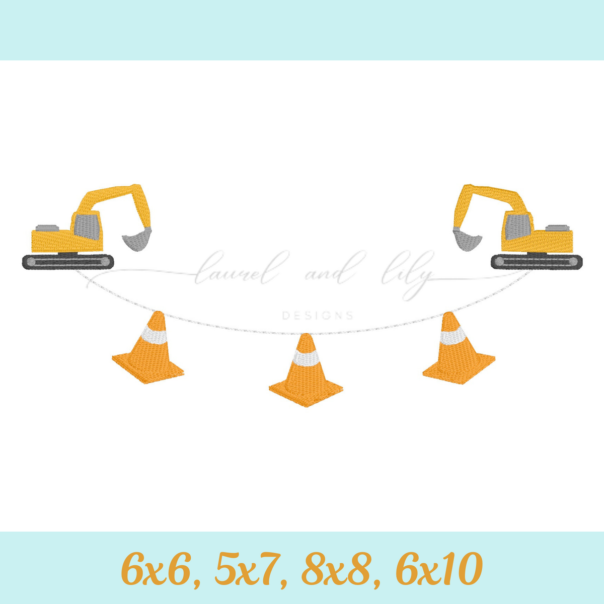 Excavator Bunting Machine Embroidery Design, Construction Embroidery Design
