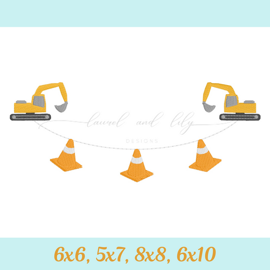 Excavator Bunting Machine Embroidery Design, Construction Embroidery Design